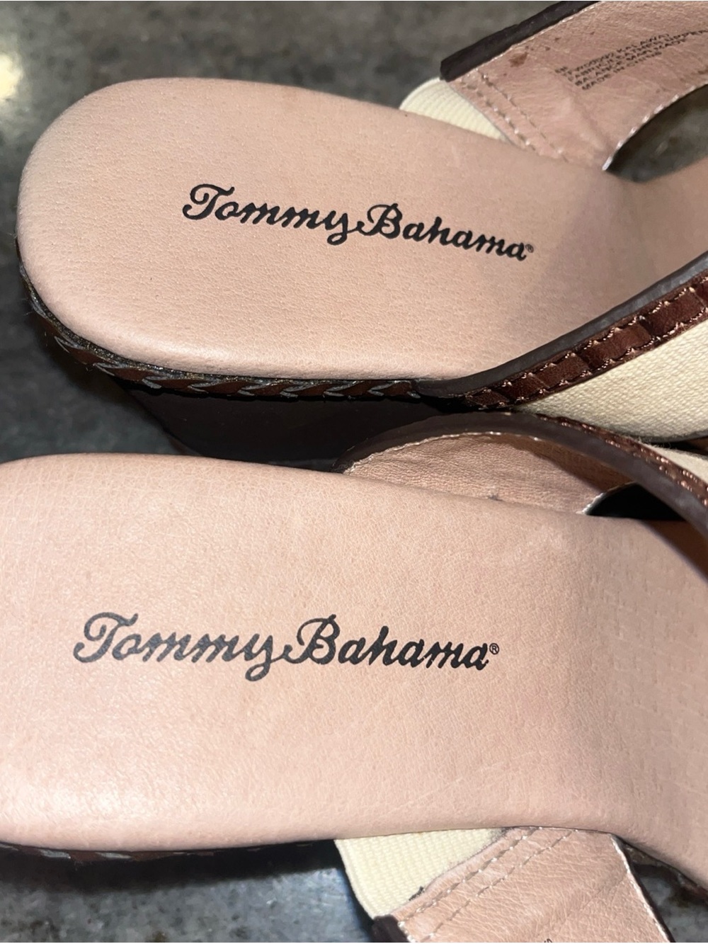 Tommy Bahama Cream and Brown Wedge Sandals - Picture 3 of 8